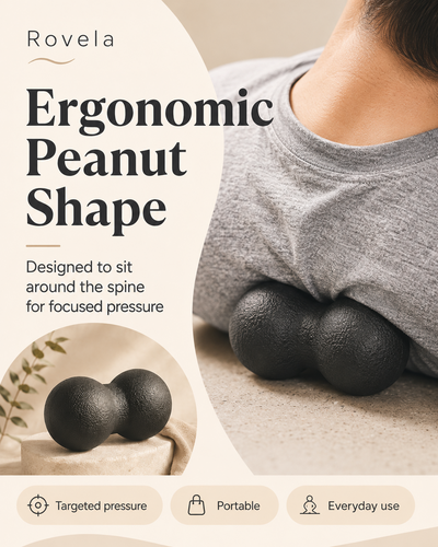 Rovela Peanut Ball ergonomic design infographic